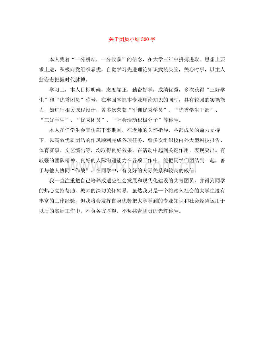 关于团员小结300字.docx_第1页