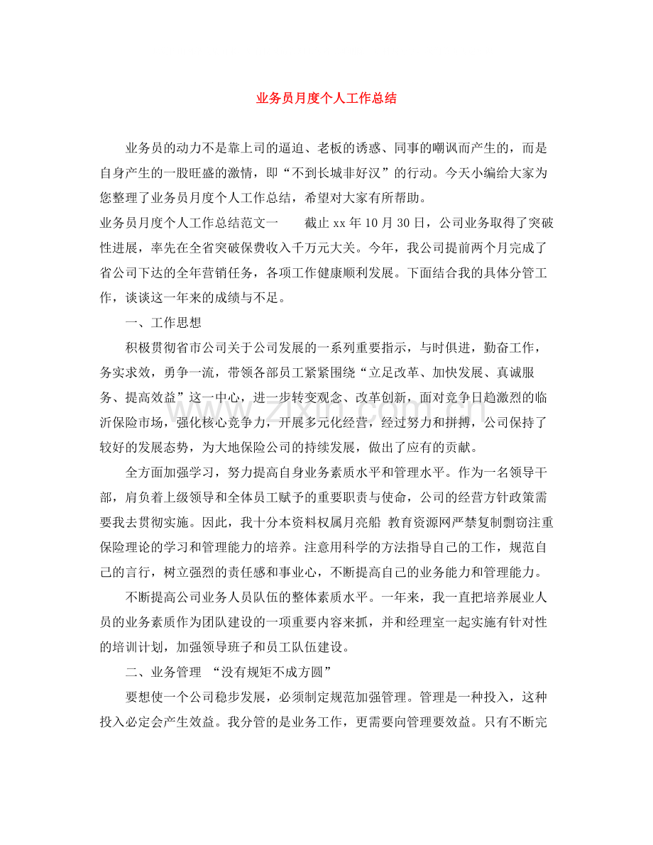 业务员月度个人工作总结.docx_第1页