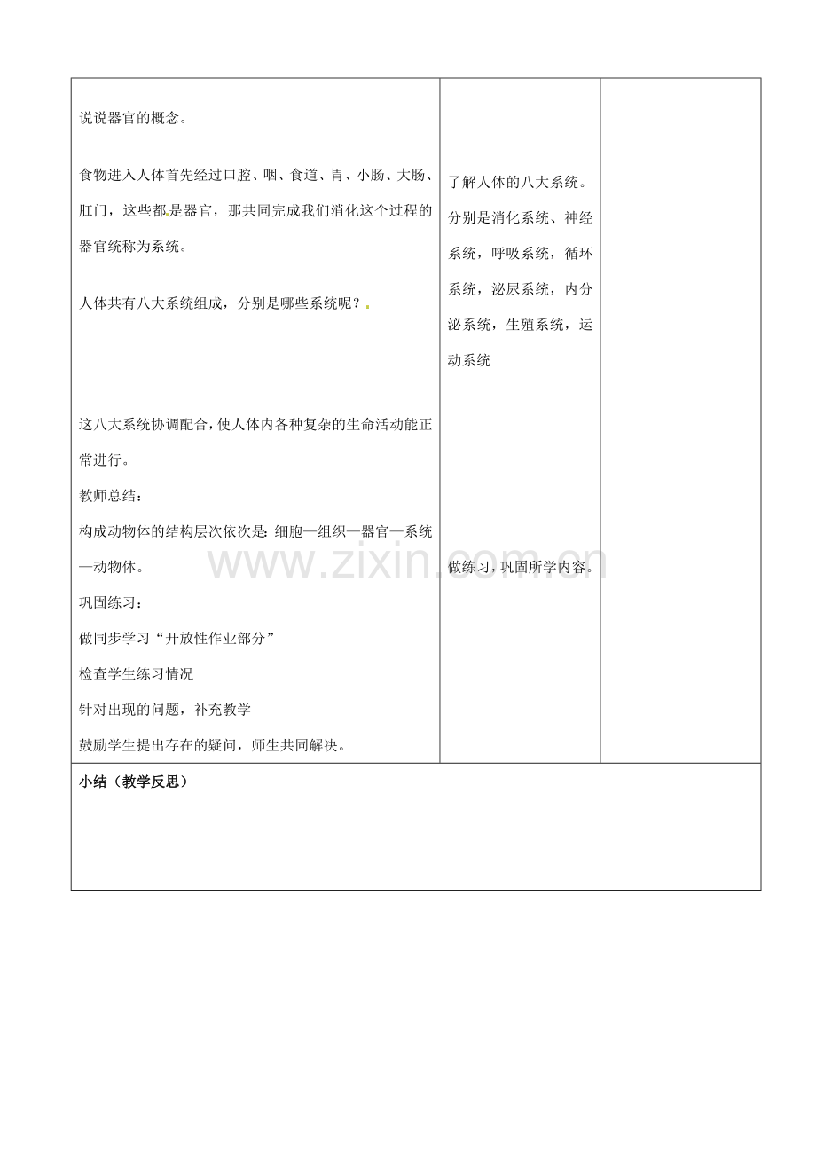 山东省郯城县第三初级中学七年级生物上册《动物体的结构层次》教案 新人教版.doc_第3页