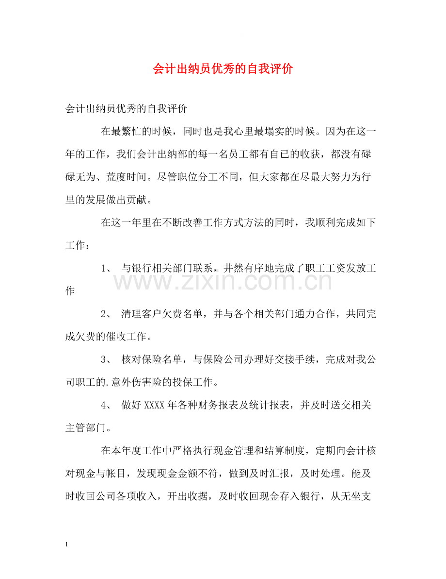 会计出纳员优秀的自我评价.docx_第1页