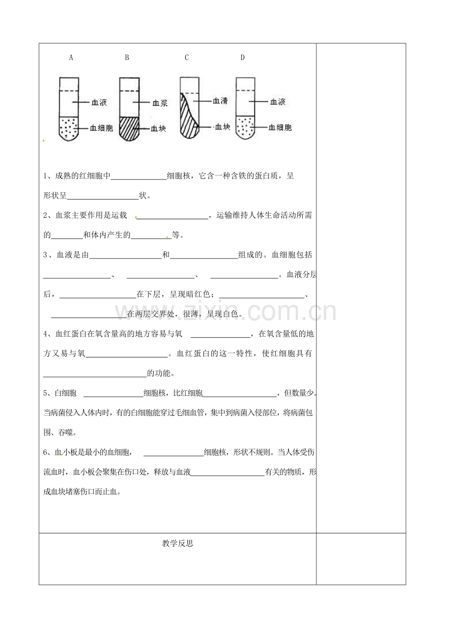 江苏省徐州市黄山外国语学校八年级生物上册 第15章 维持人体内的平衡 第一节人体内物质的运输（第1课时）教案 苏科版.doc_第3页