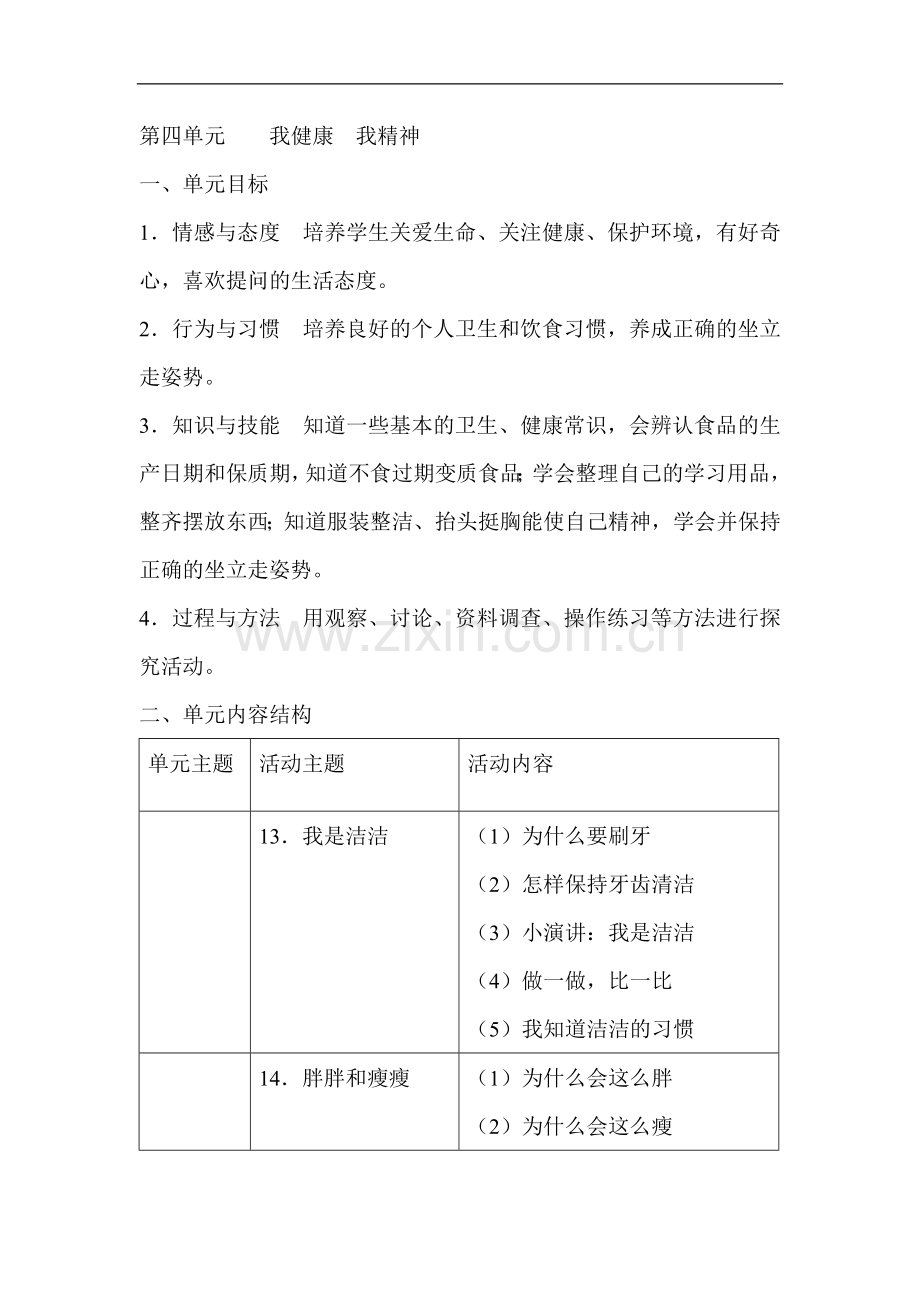 山东美术版一年级上册品德与生活第四单元 我健康我精神.doc_第1页