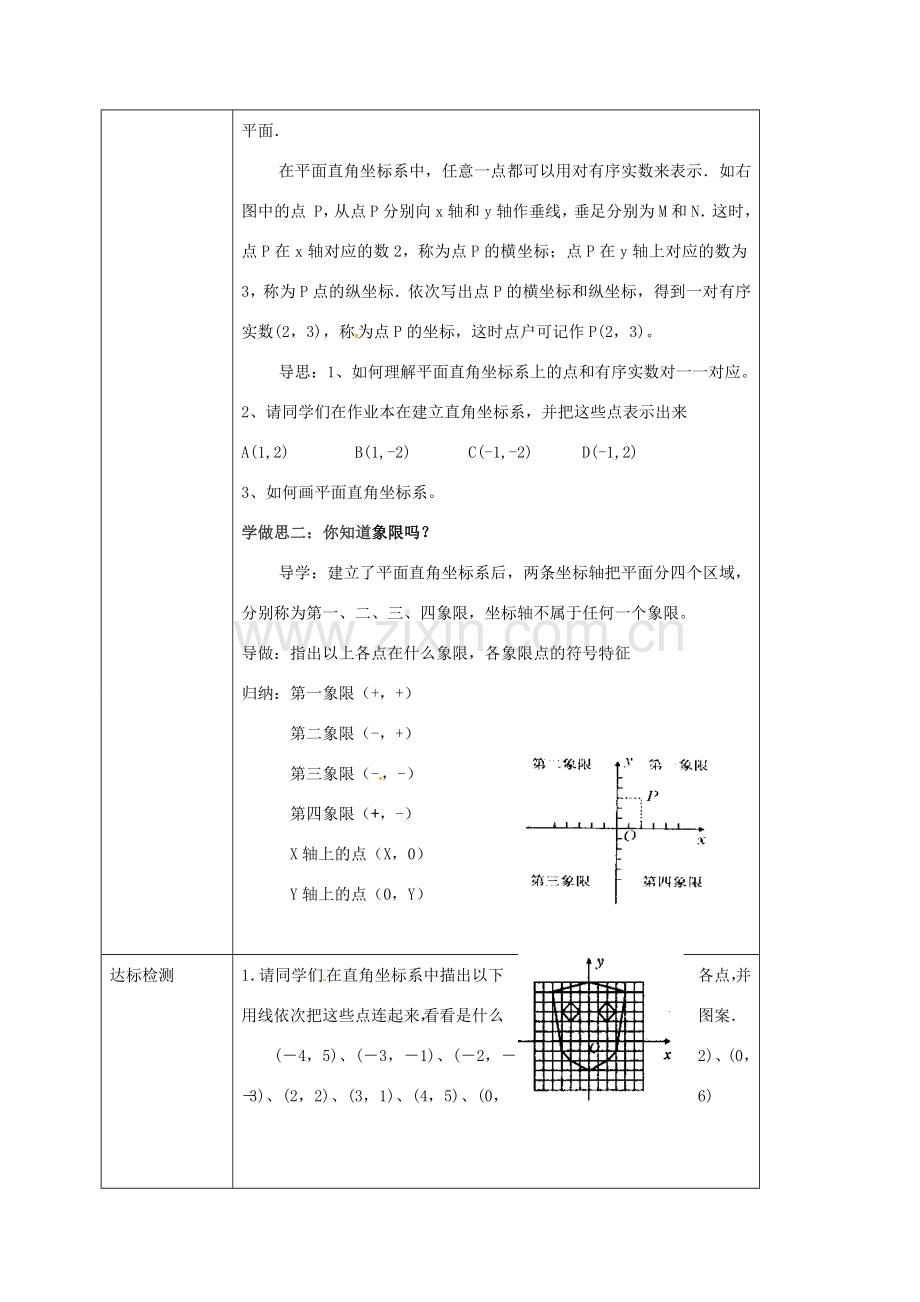 校八年级数学下册 17.1.3 平面直角坐标系教案 （新版）华东师大版-（新版）华东师大版初中八年级下册数学教案.doc_第2页