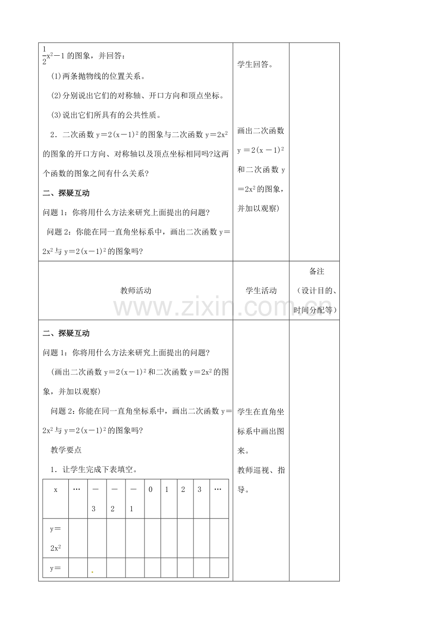 吉林省四平市第十七中学九年级数学下册《26.1 二次函数（第4课时）》教学设计 新人教版.doc_第2页