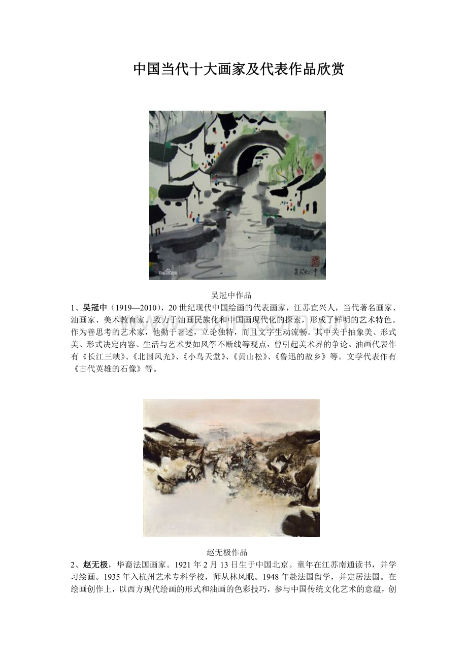 中国当代十大画家及代表作品欣赏.doc_第1页