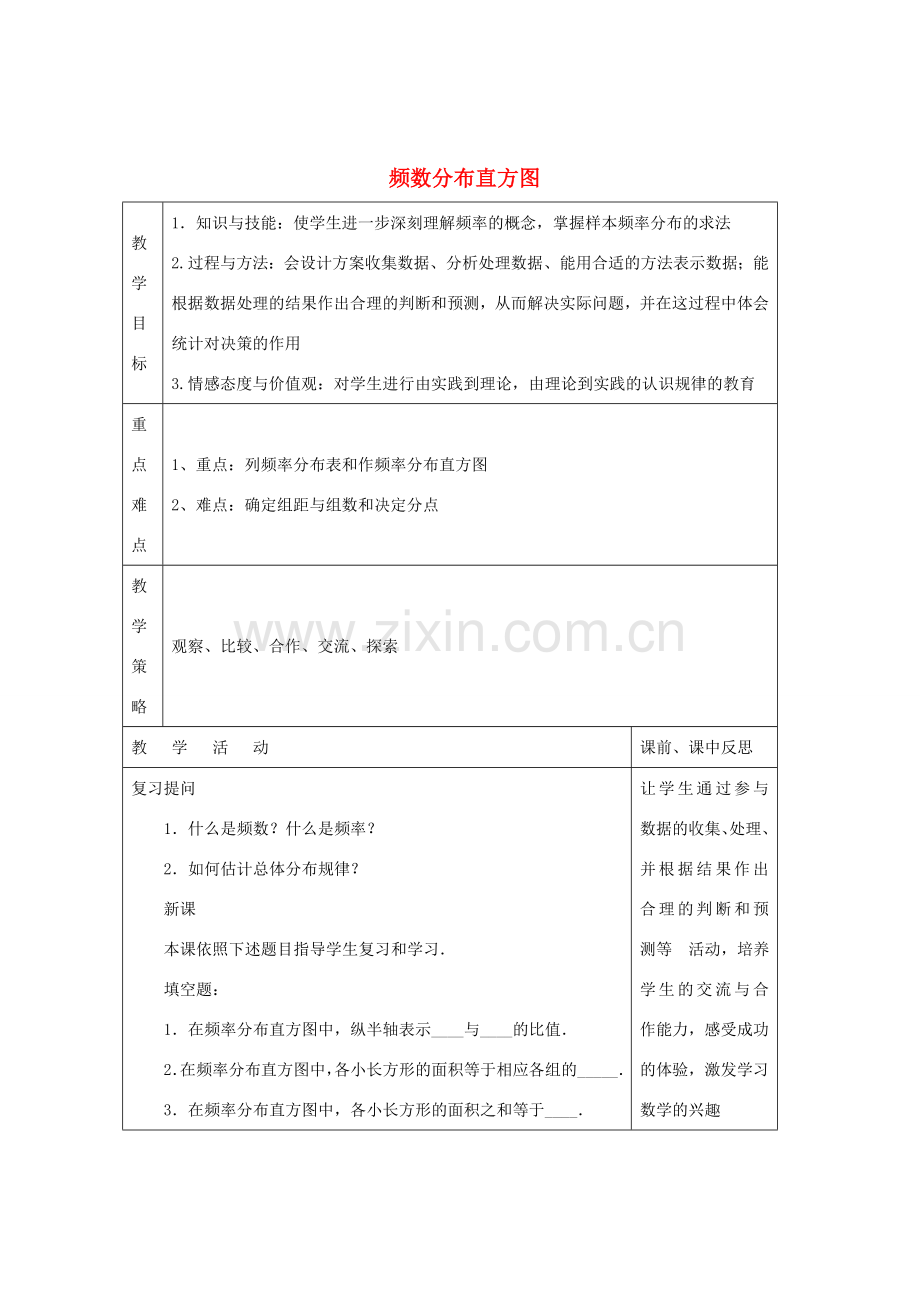 畅优新课堂八年级数学下册 第5章 数据的频数分布 5.2 频数分布直方图（第2课时）教案 （新版）湘教版-（新版）湘教版初中八年级下册数学教案.doc_第1页