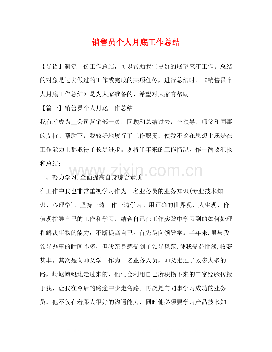 销售员个人月底工作总结.docx_第1页