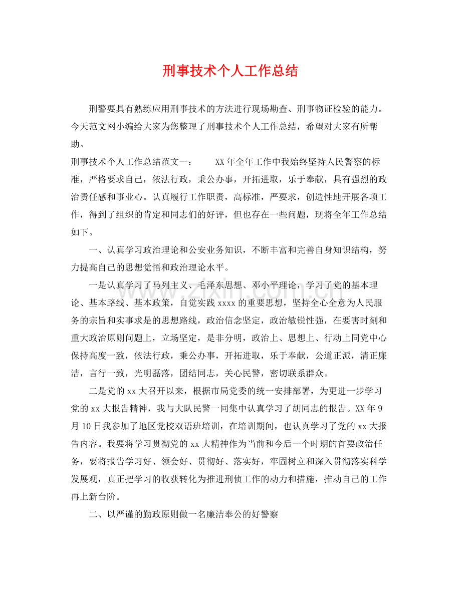 刑事技术个人工作总结 .docx_第1页