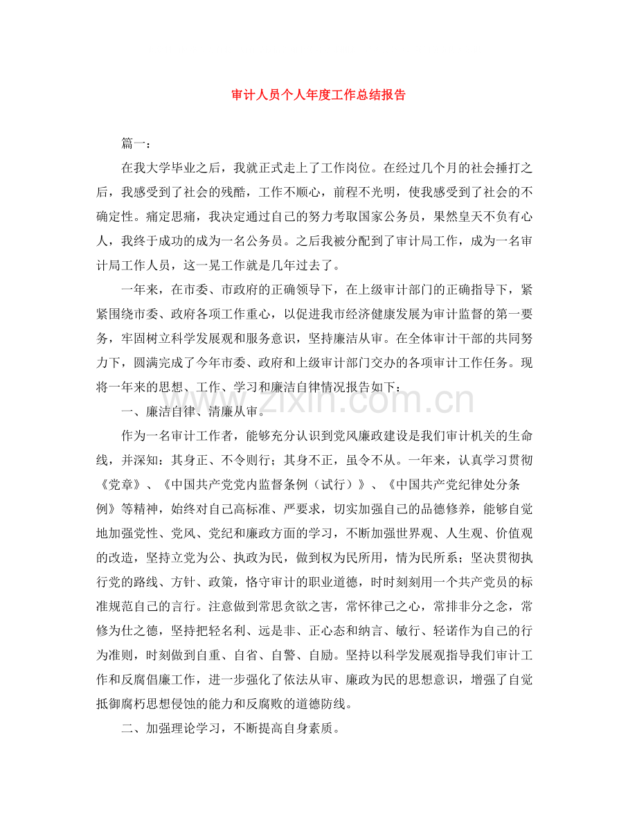 审计人员个人年度工作总结报告.docx_第1页