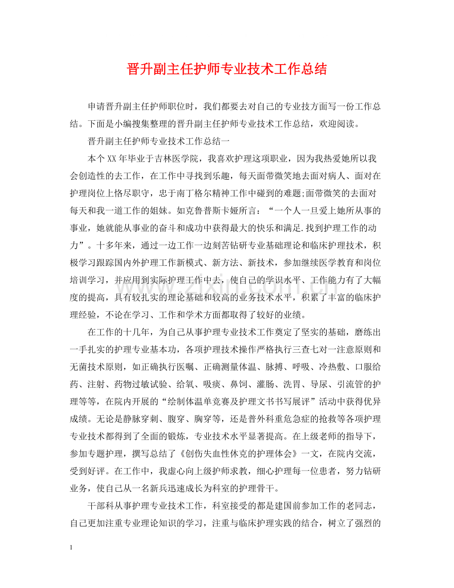 晋升副主任护师专业技术工作总结.docx_第1页