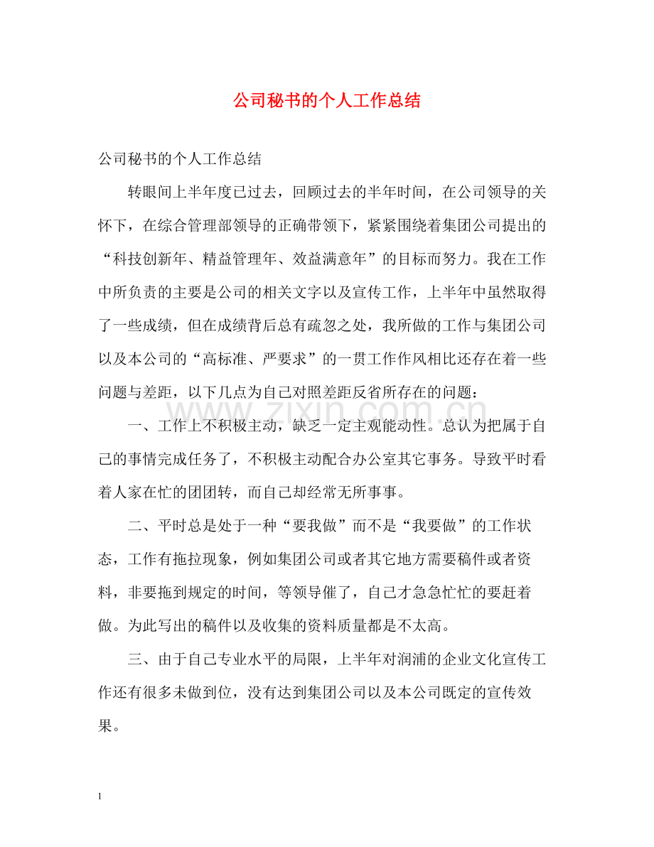 公司秘书的个人工作总结.docx_第1页