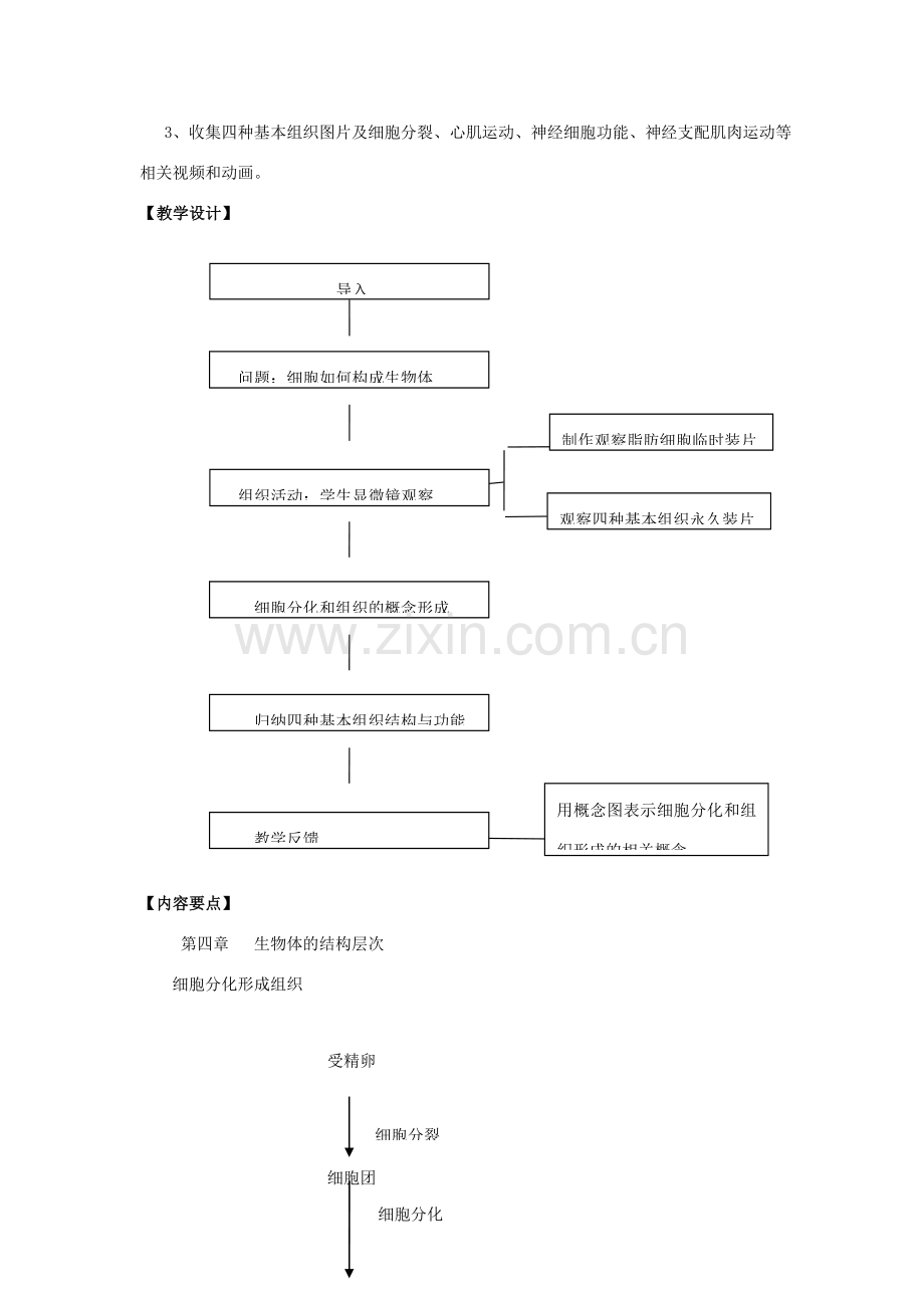 七年级生物上册 第4章 第1节 细胞分化形成组织教案1 北师大版.doc_第2页