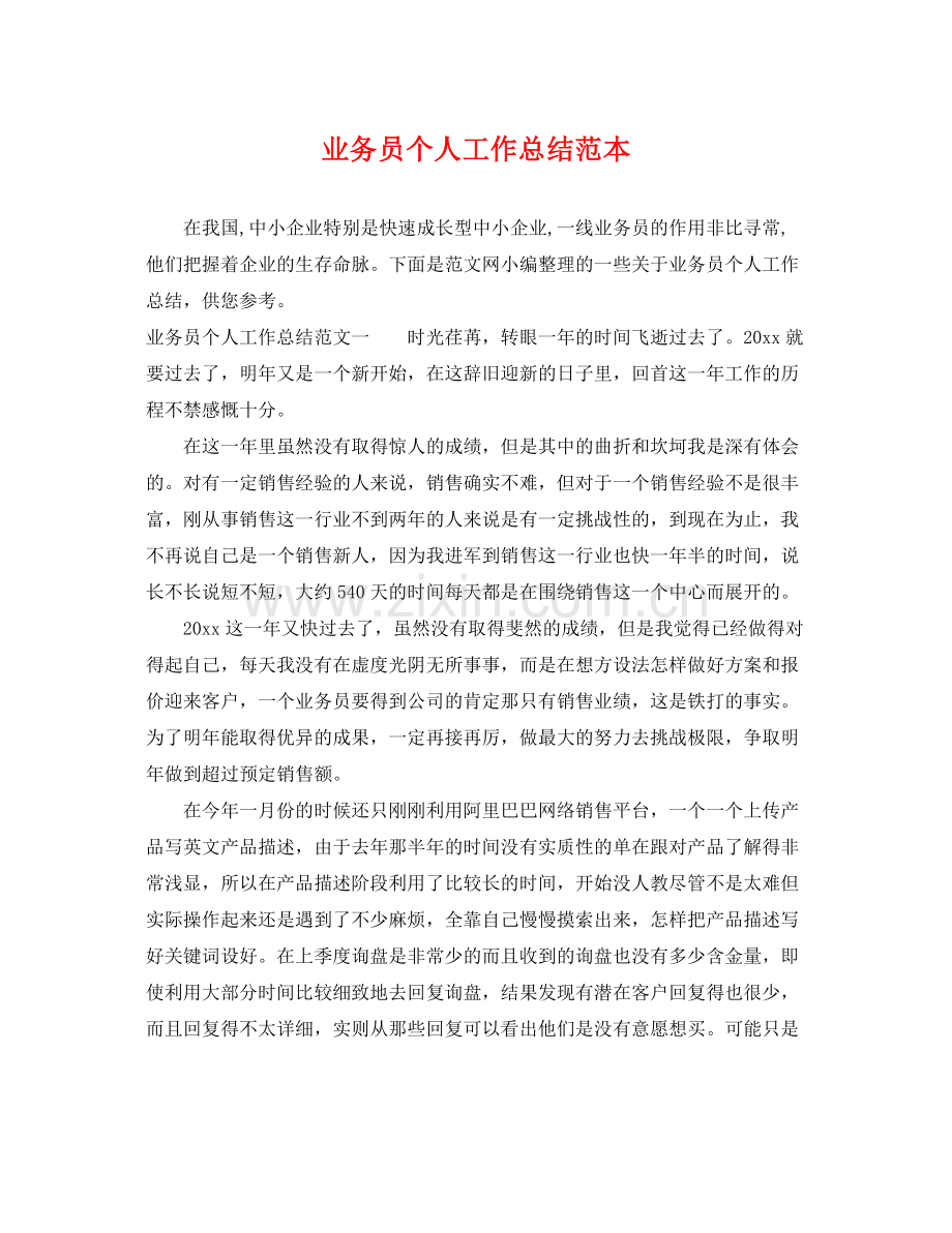 业务员个人工作总结范本 .docx_第1页