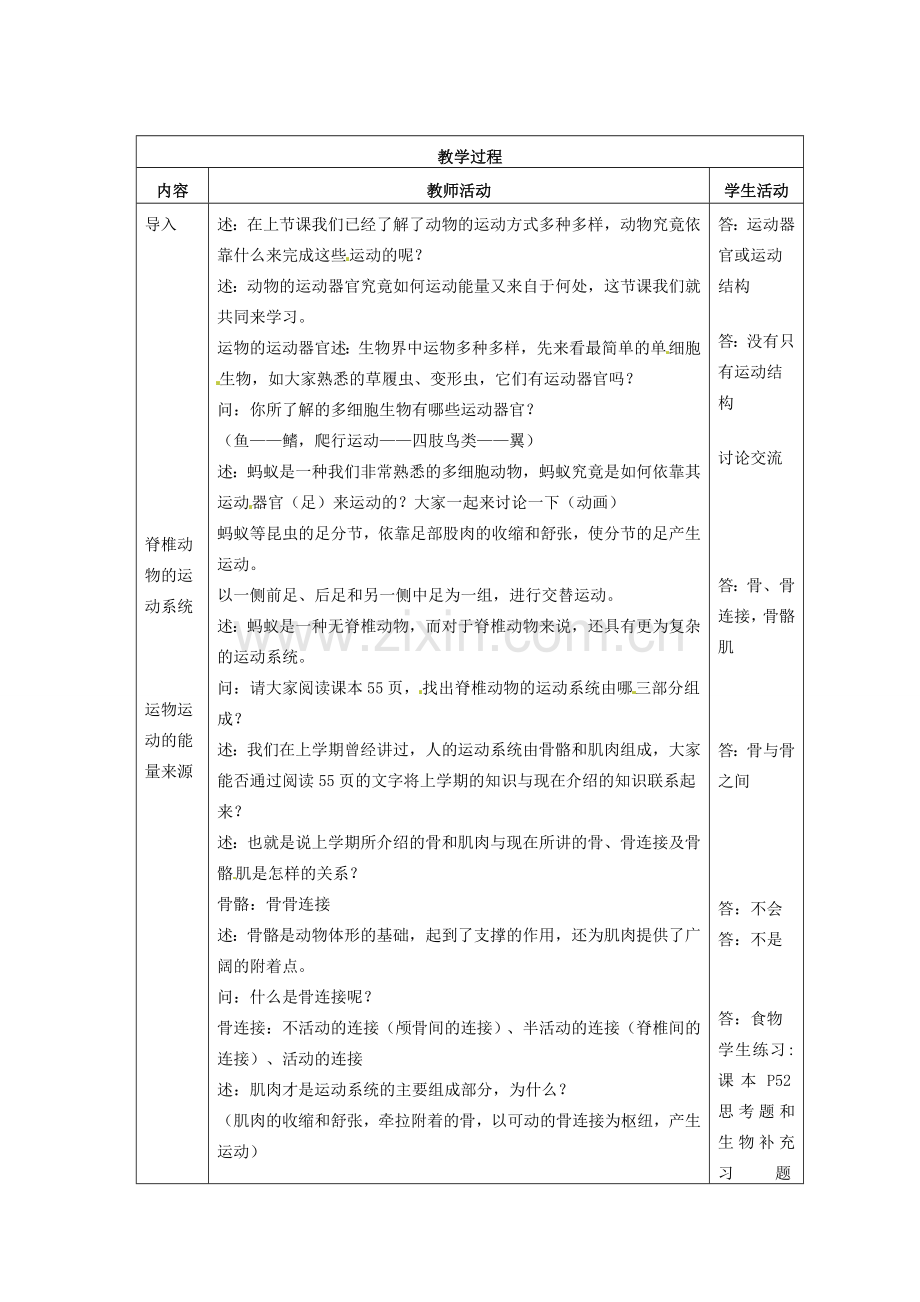 江苏省盐城东台市唐洋镇八年级生物上册《第二节 动物运动的能量来源（2课时）》教案 苏教版.doc_第2页