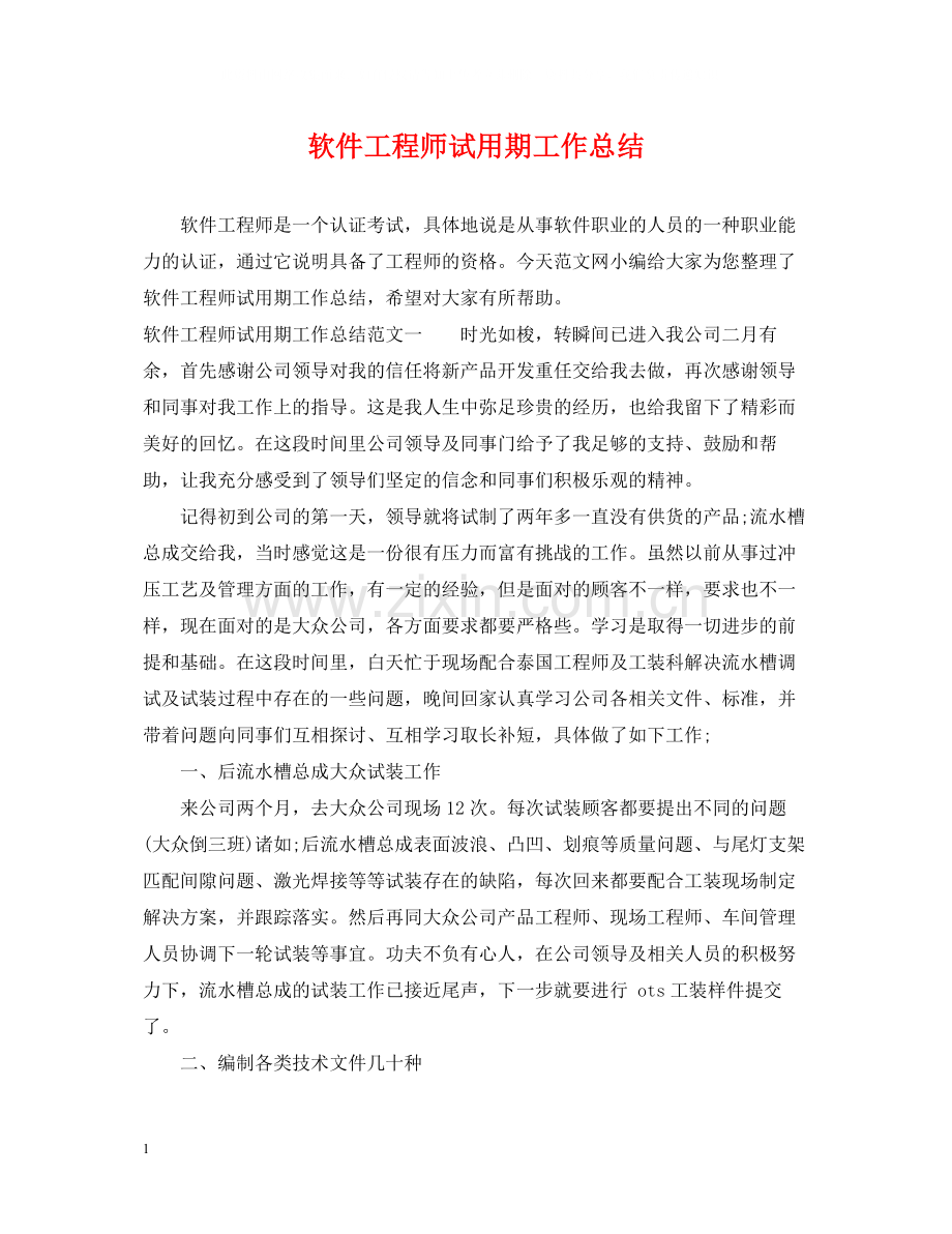 软件工程师试用期工作总结.docx_第1页