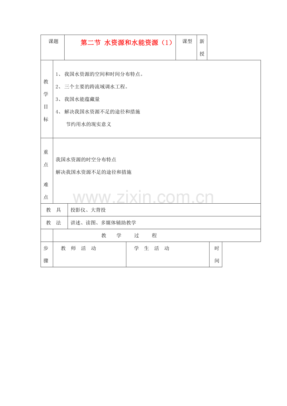 八年级地理上册 第三章 中国的自然资源 第三节 中国的水资源名师教案4 湘师版.doc_第1页