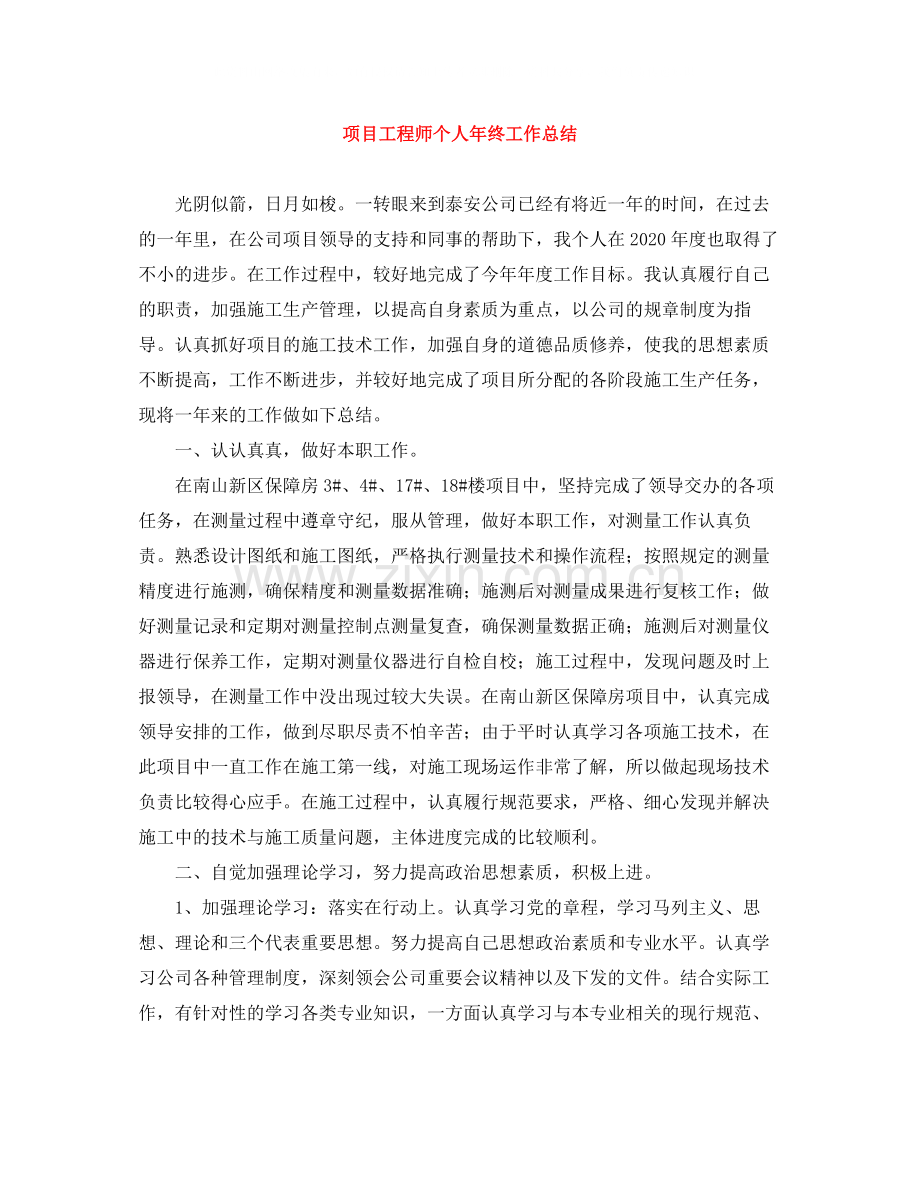 项目工程师个人年终工作总结.docx_第1页