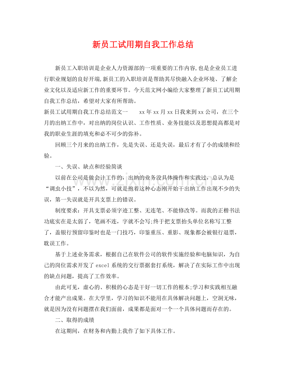 新员工试用期自我工作总结 .docx_第1页