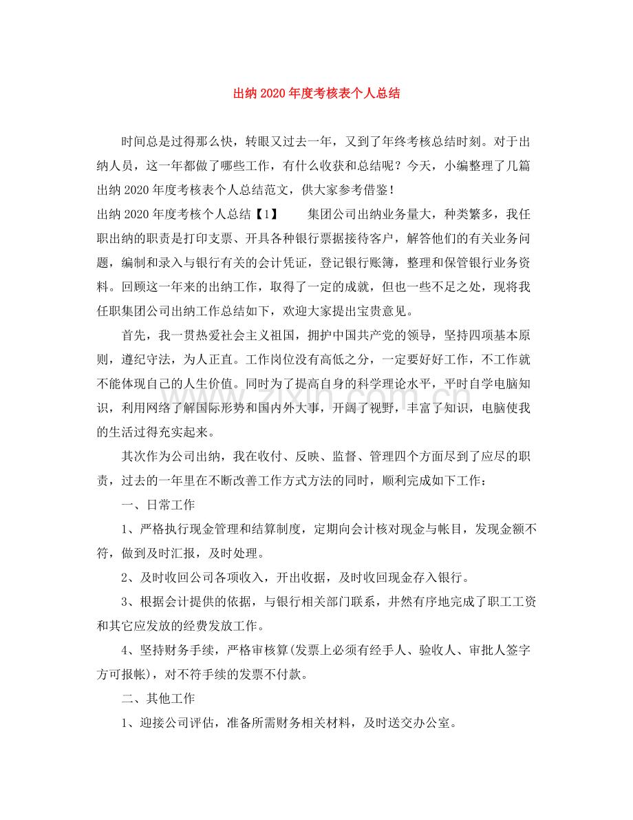 出纳年度考核表个人总结.docx_第1页