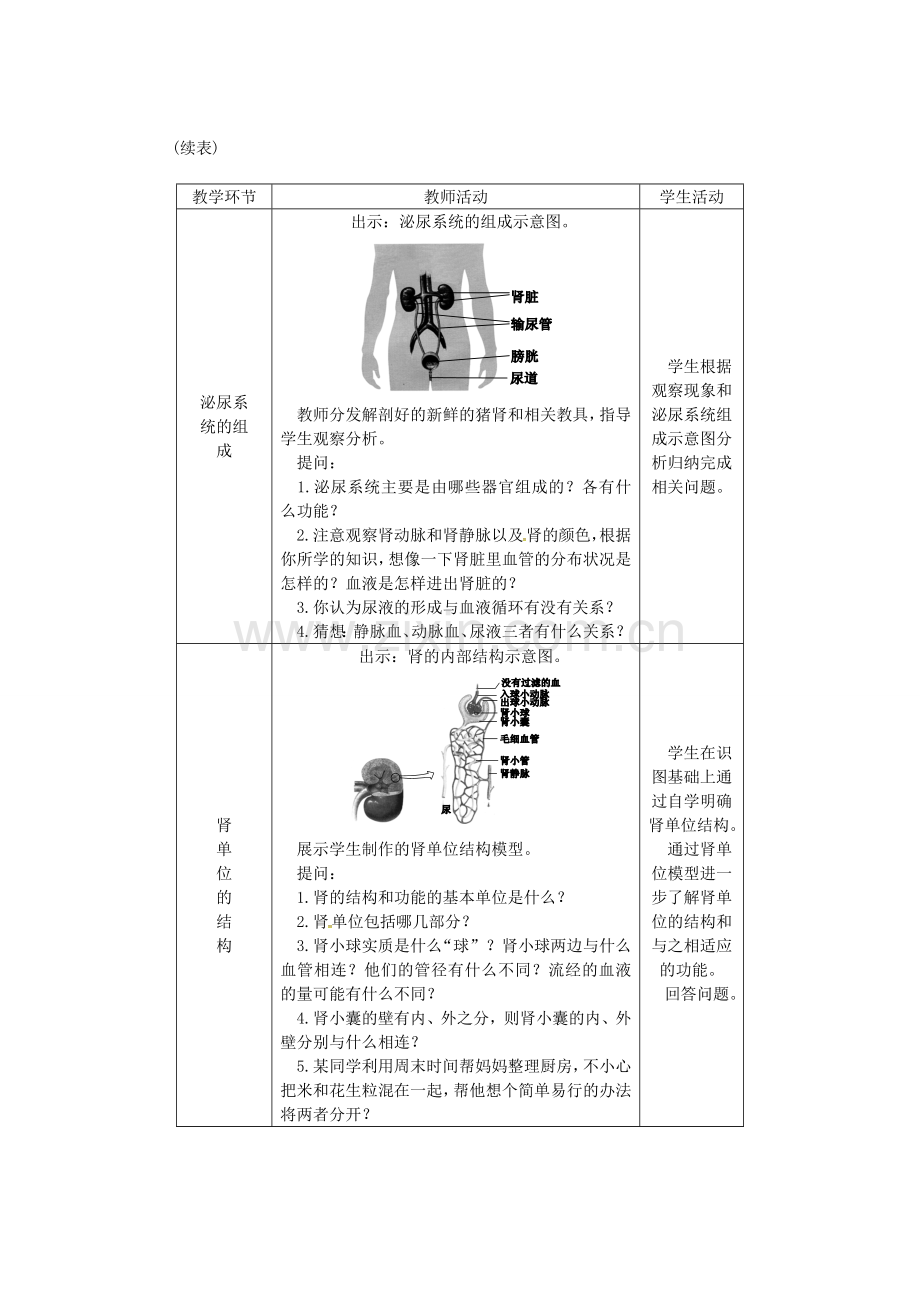 七年级生物下册 第四单元 第五章 人体内废物的排出授课典案1 （新版）新人教版-（新版）新人教版初中七年级下册生物教案.doc_第2页