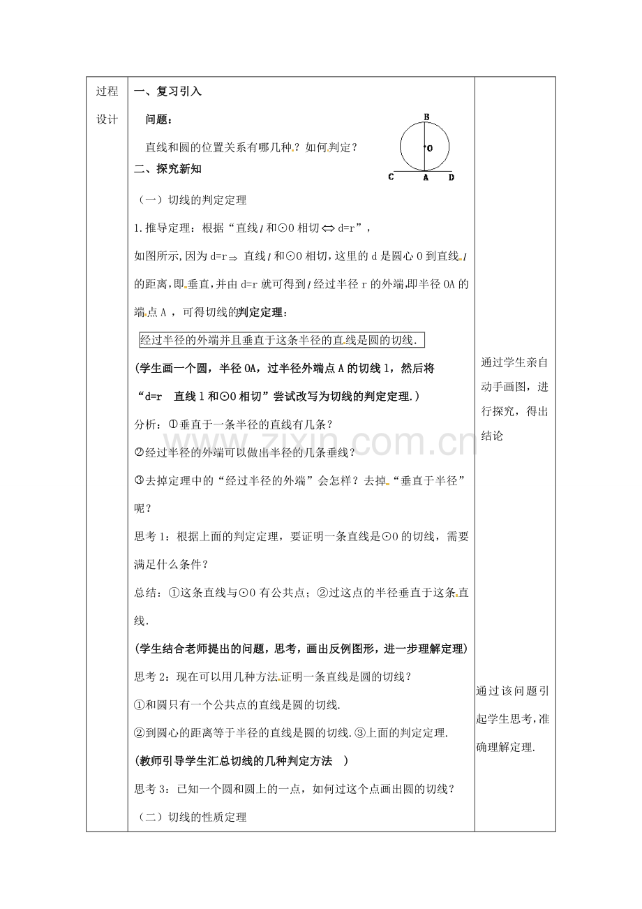 陕西省安康市石泉县池河镇九年级数学上册 24.2 点和圆、直线和圆的位置关系 24.2.2 直线和圆的位置关系(2)教案 （新版）新人教版-（新版）新人教版初中九年级上册数学教案.doc_第2页