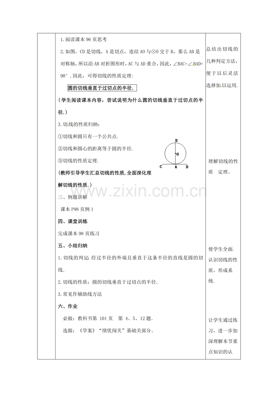 陕西省安康市石泉县池河镇九年级数学上册 24.2 点和圆、直线和圆的位置关系 24.2.2 直线和圆的位置关系(2)教案 （新版）新人教版-（新版）新人教版初中九年级上册数学教案.doc_第3页