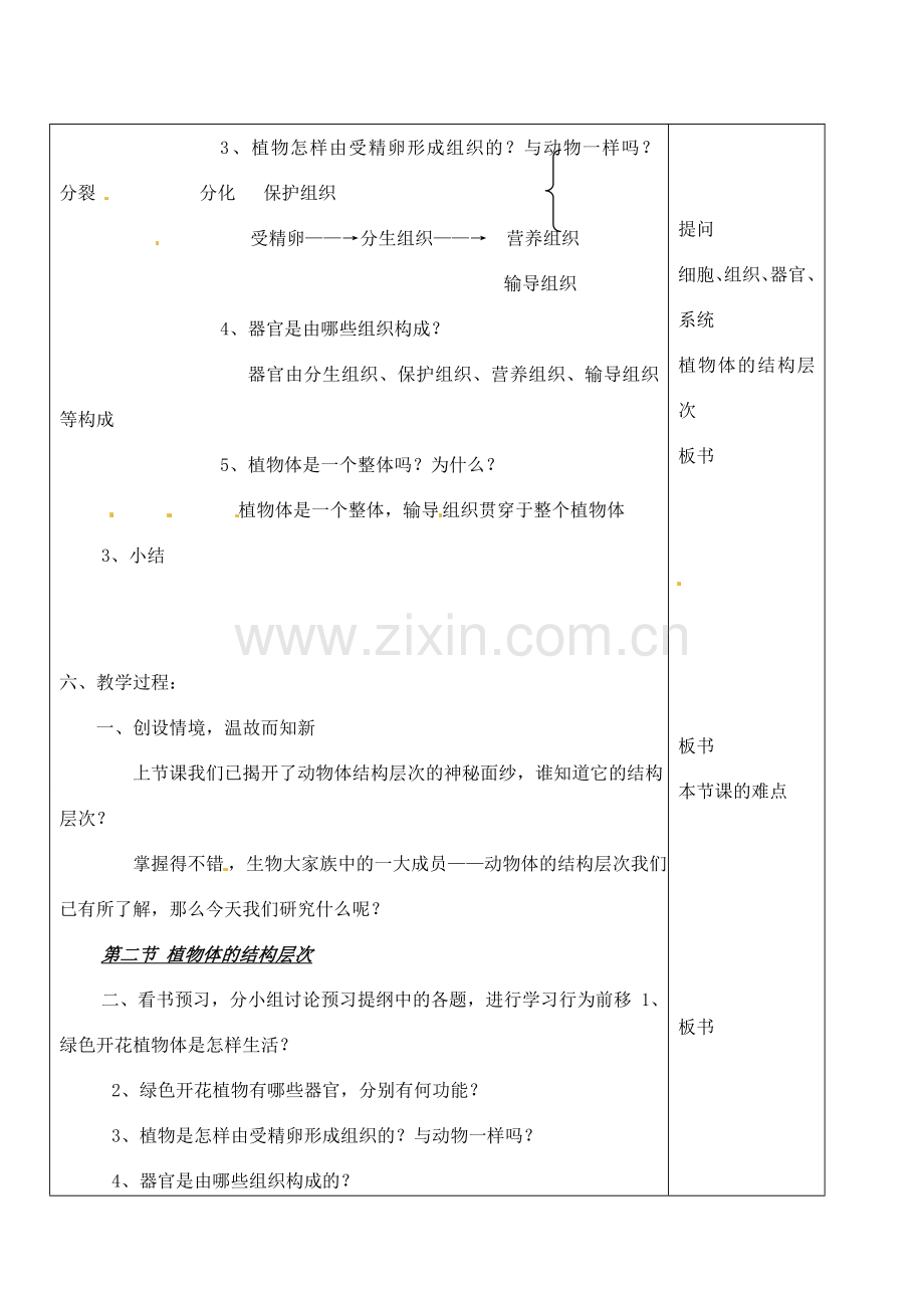 河北省高碑店市第三中学七年级生物上册 第二节 植物体的结构层次教案 新人教版.doc_第2页