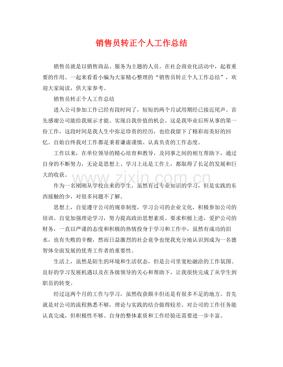 销售员转正个人工作总结 .docx_第1页