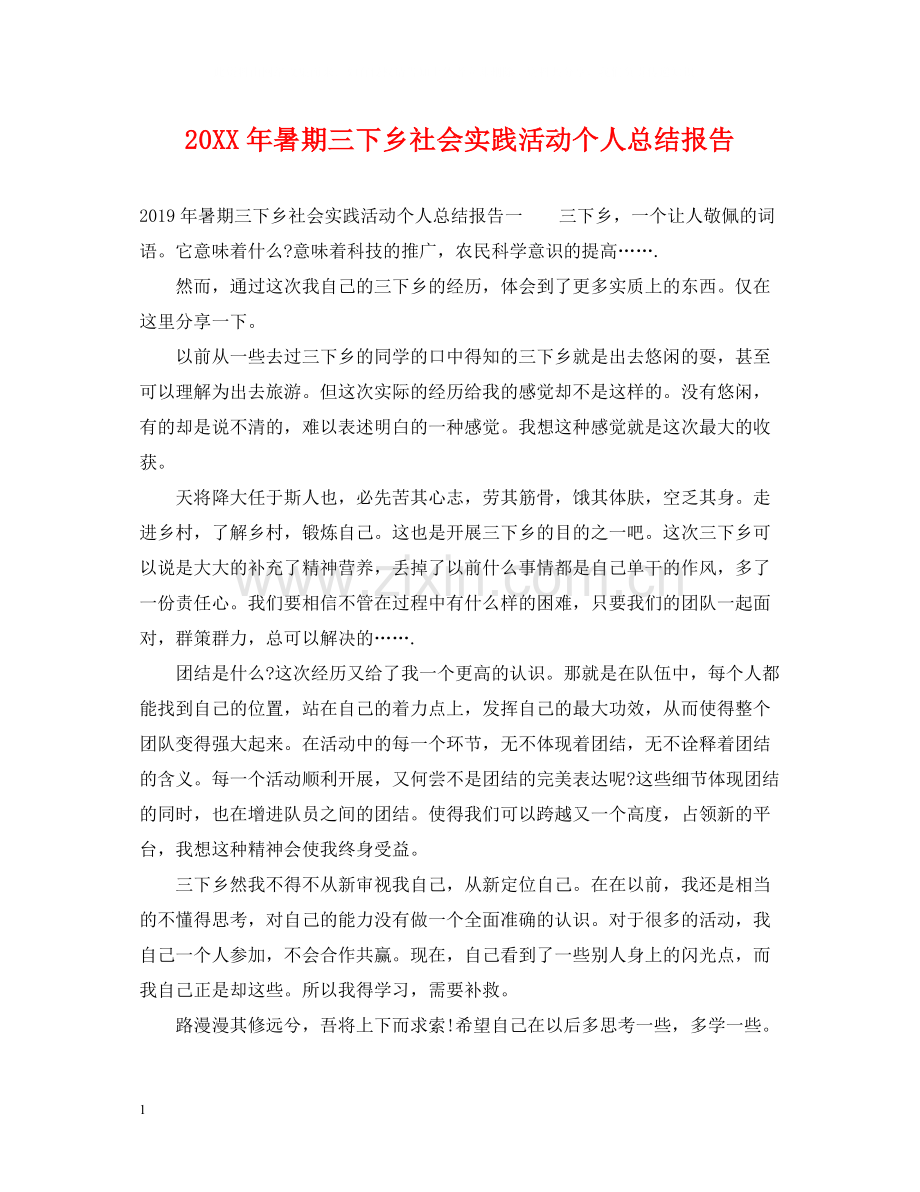 暑期三下乡社会实践活动个人总结报告.docx_第1页