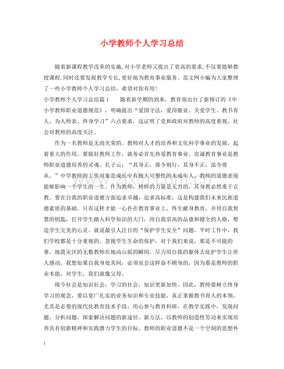 小学教师个人学习总结.docx_第1页