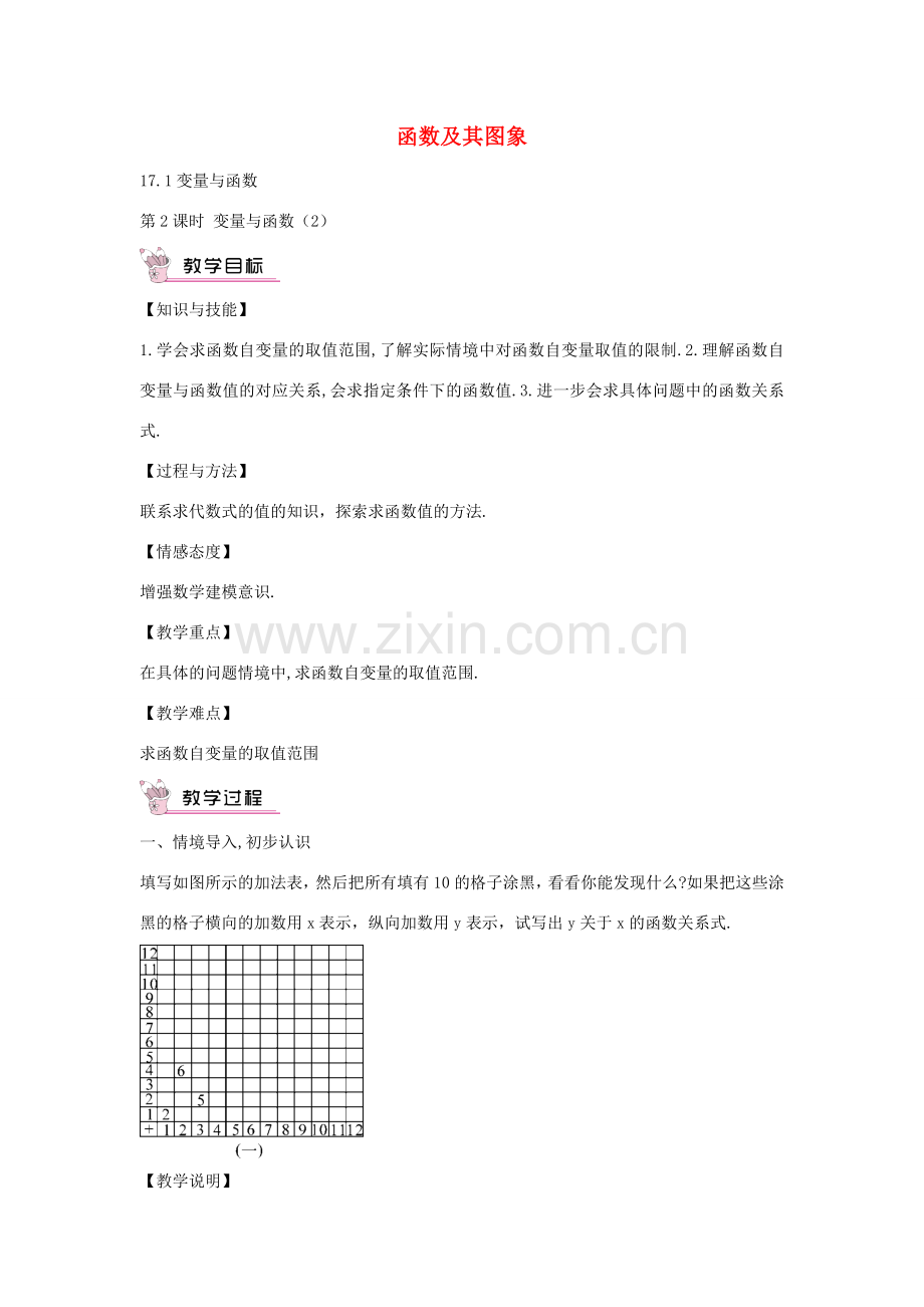 畅优新课堂八年级数学下册 第17章 变量与函数 17.1 变量与函数（第2课时）教案 （新版）华东师大版-（新版）华东师大版初中八年级下册数学教案.doc_第1页