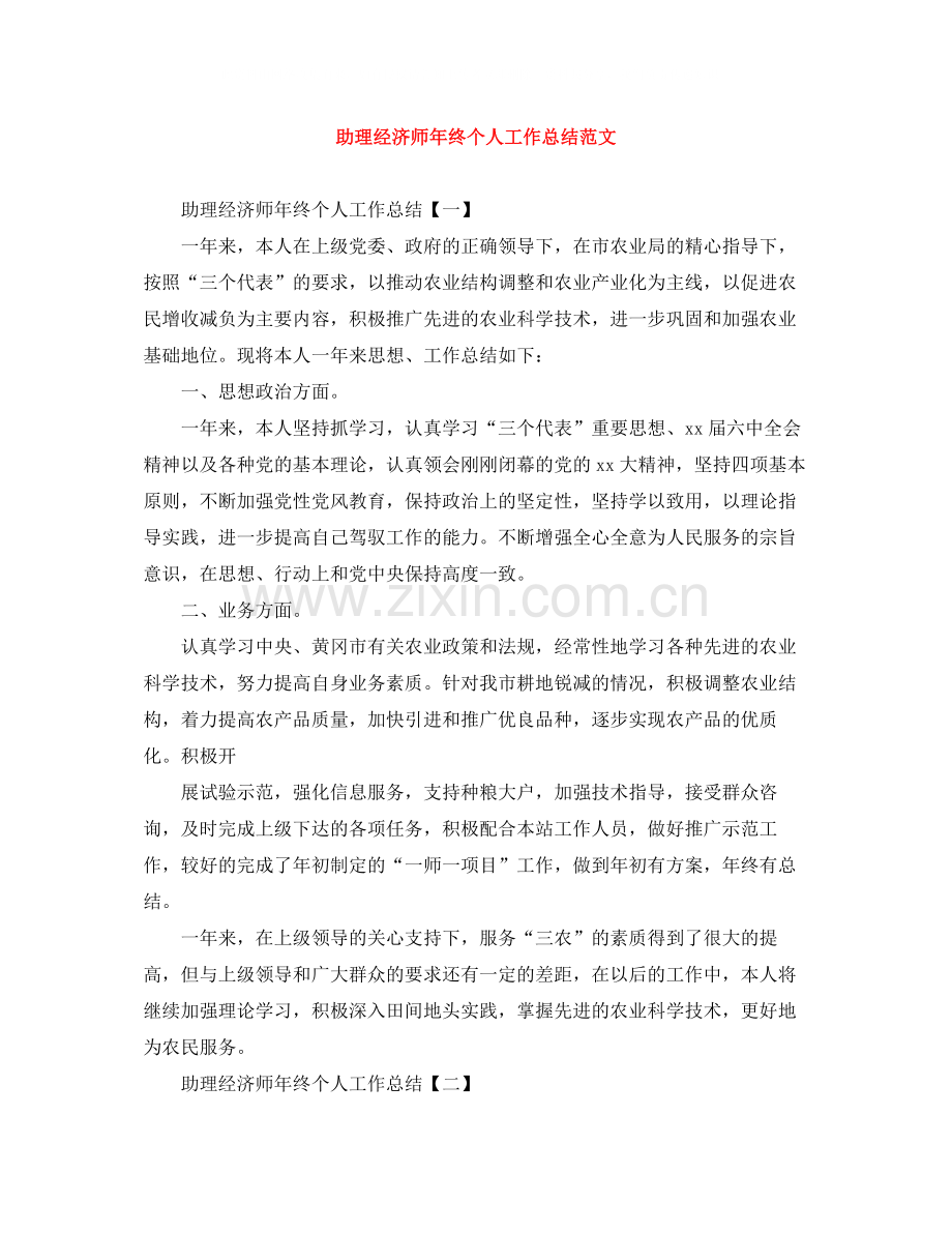 助理经济师年终个人工作总结范文.docx_第1页