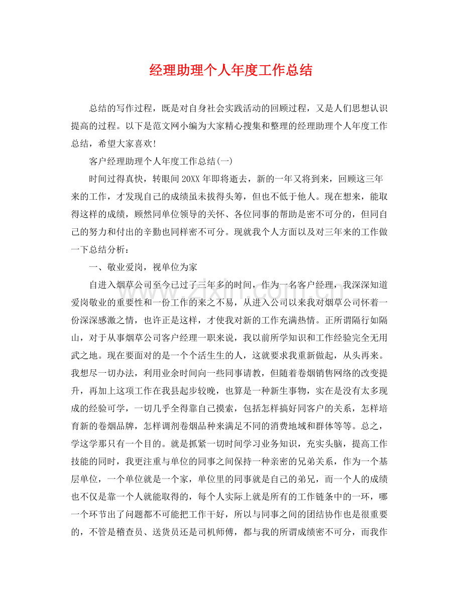 经理助理个人年度工作总结 .docx_第1页