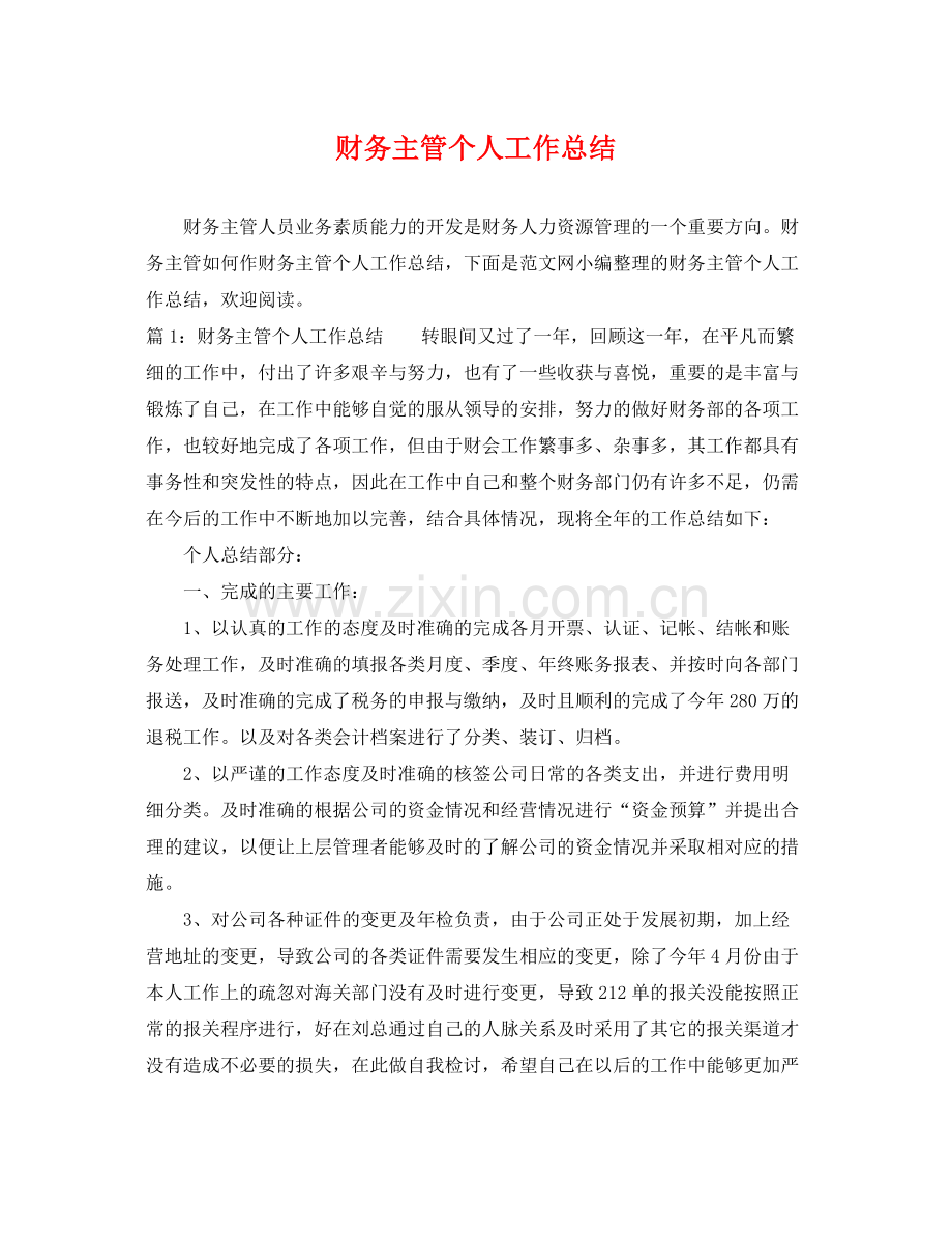 财务主管个人工作总结 .docx_第1页