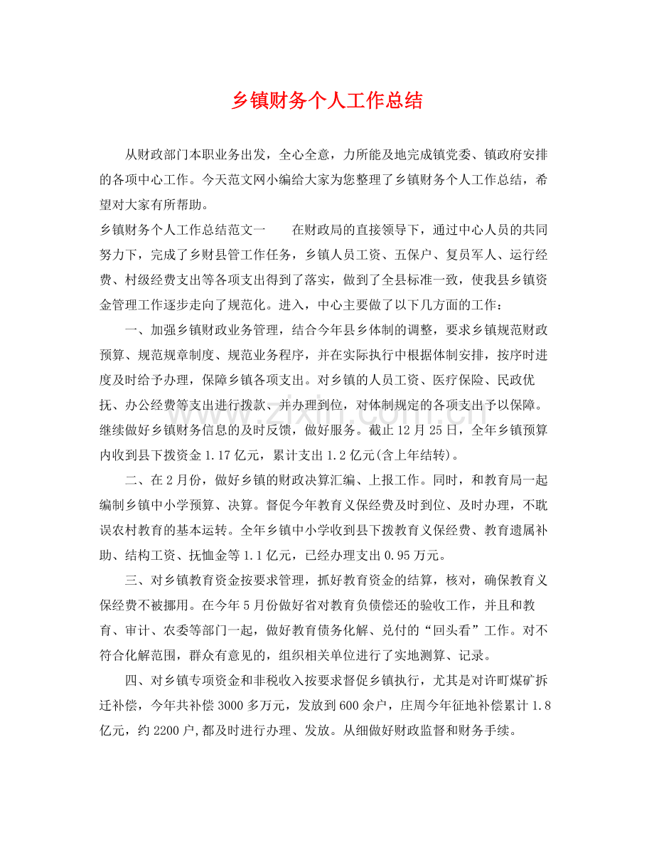 乡镇财务个人工作总结 .docx_第1页