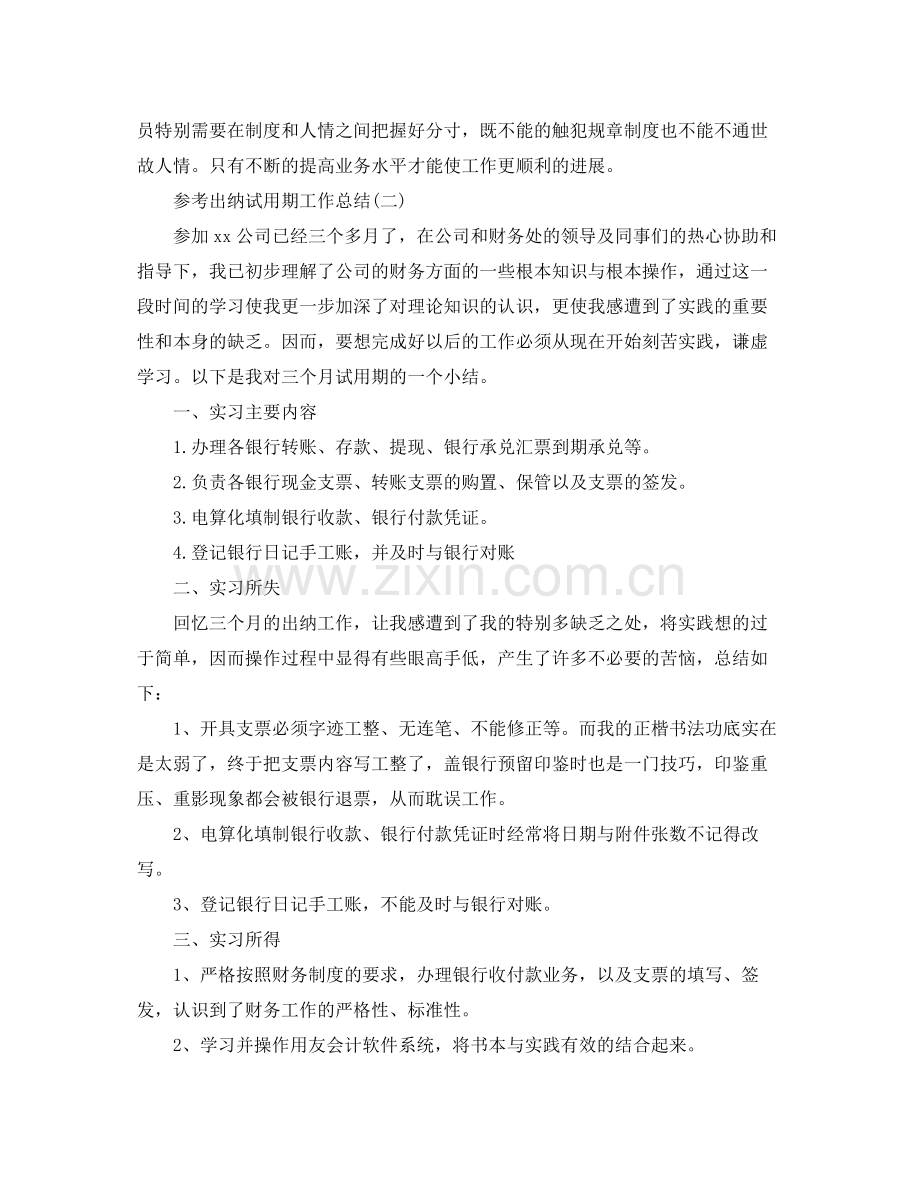 出纳试用期工作参考总结范文5篇.docx_第2页