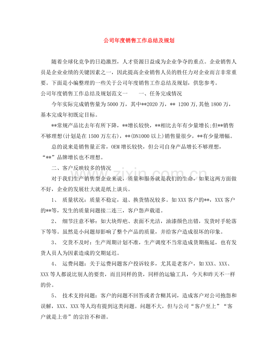 公司年度销售工作总结及规划.docx_第1页