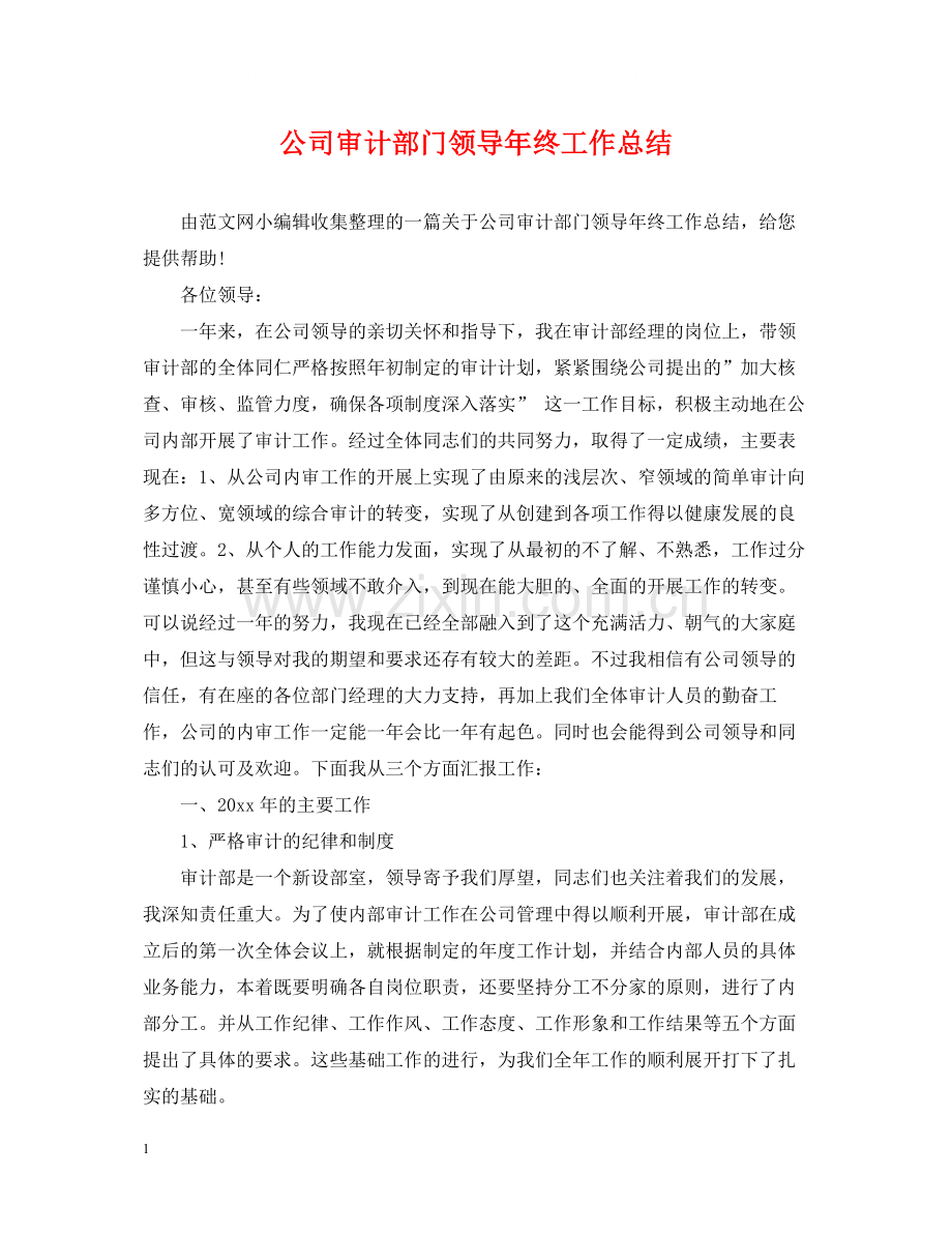 公司审计部门领导年终工作总结.docx_第1页