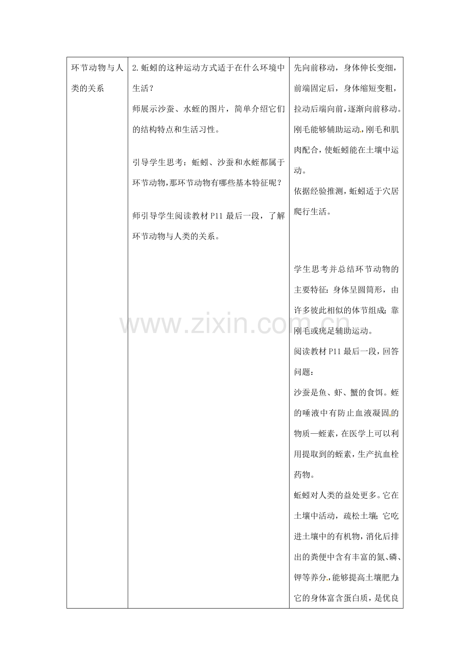 八年级生物上册 第五单元 第一章 第二节 线形动物和环节动物《环节动物》教案 （新版）新人教版-（新版）新人教版初中八年级上册生物教案.doc_第3页