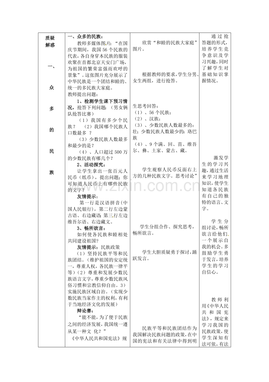 山东省枣庄市峄城区吴林街道中学八年级地理上册 1-4 和睦的民族大家庭教案 商务星球版.doc_第2页