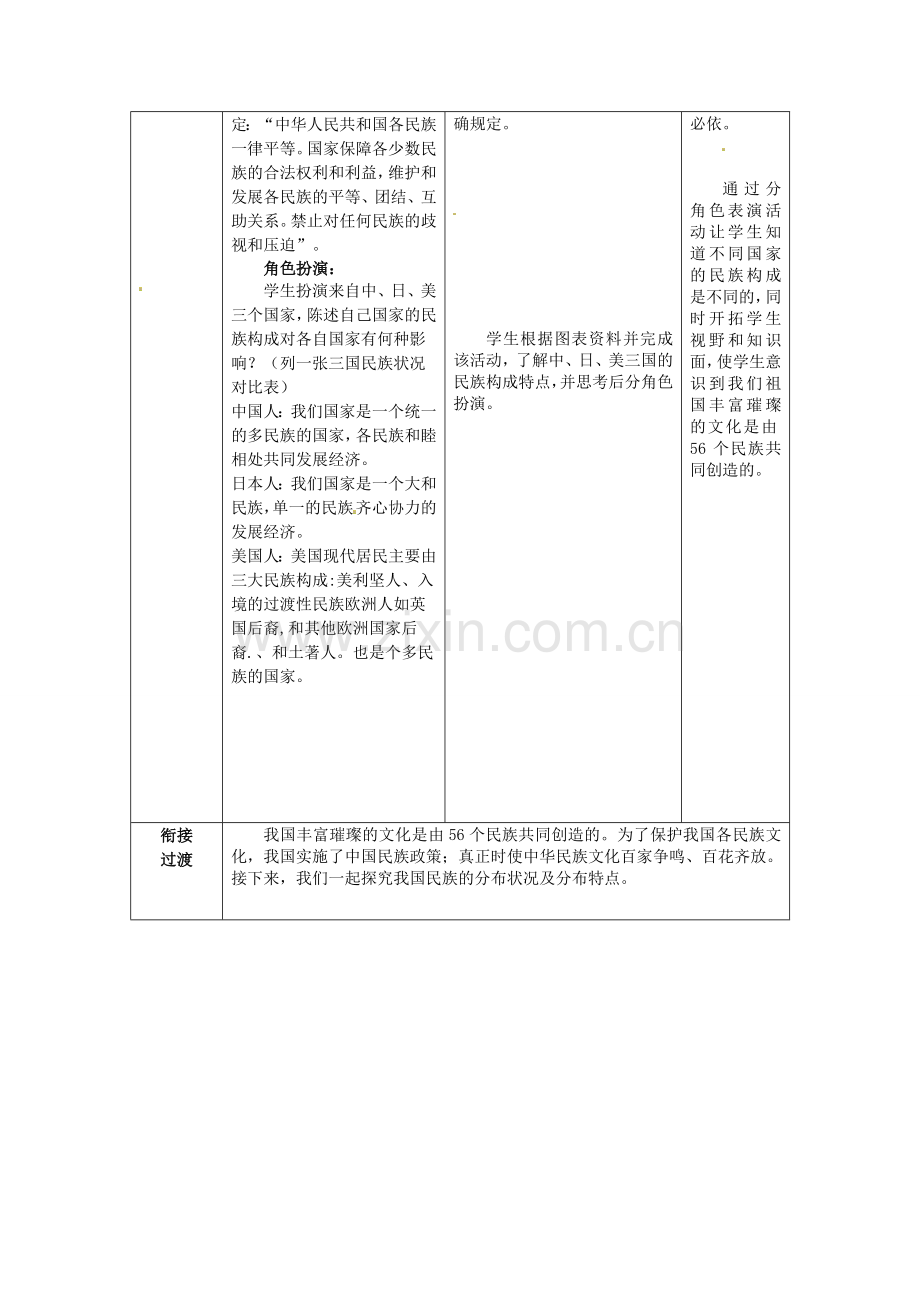 山东省枣庄市峄城区吴林街道中学八年级地理上册 1-4 和睦的民族大家庭教案 商务星球版.doc_第3页