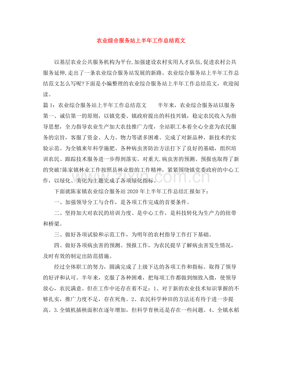 农业综合服务站上半年工作总结范文.docx_第1页