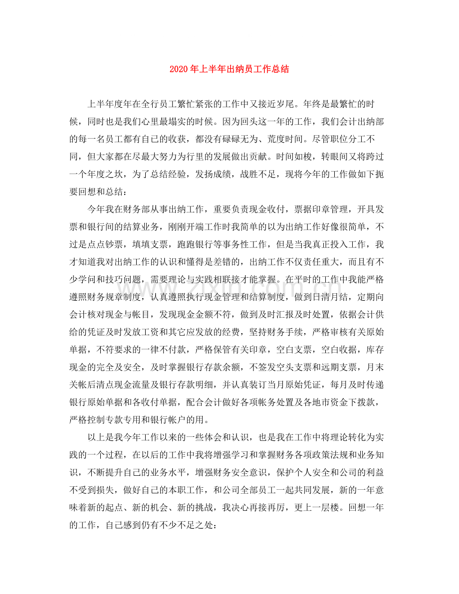 2020年上半年出纳员工作总结.docx_第1页