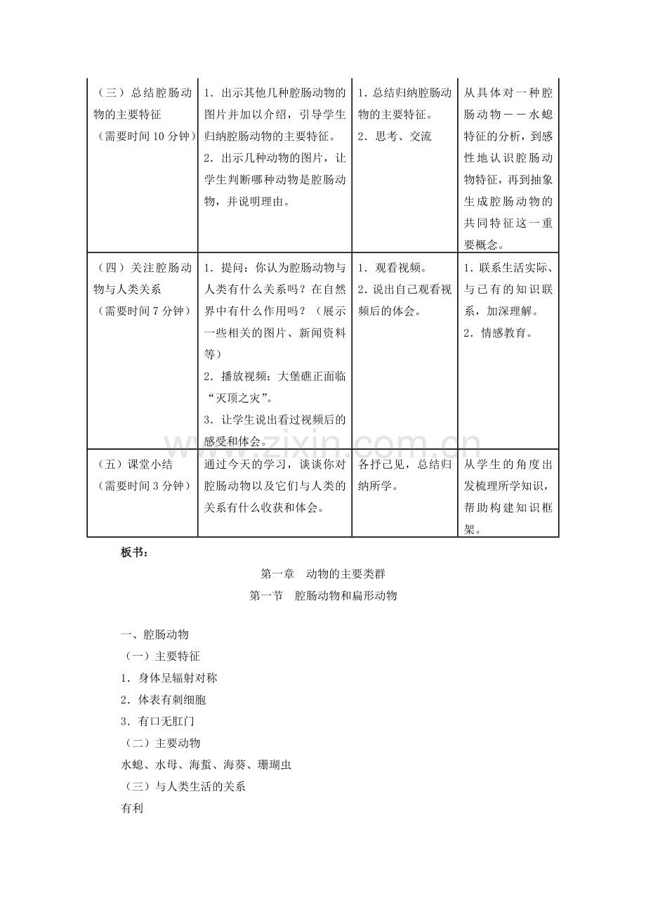 八年级生物上册 5.1.1 腔肠动物和扁形动物（第1课时）教学设计 （新版）新人教版-（新版）新人教版初中八年级上册生物教案.doc_第2页