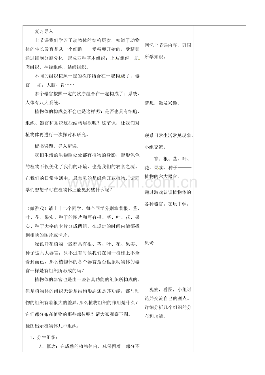 山东省郯城第三中学七年级生物上册 第三节 植物体的结构层次教案 新人教版.doc_第2页