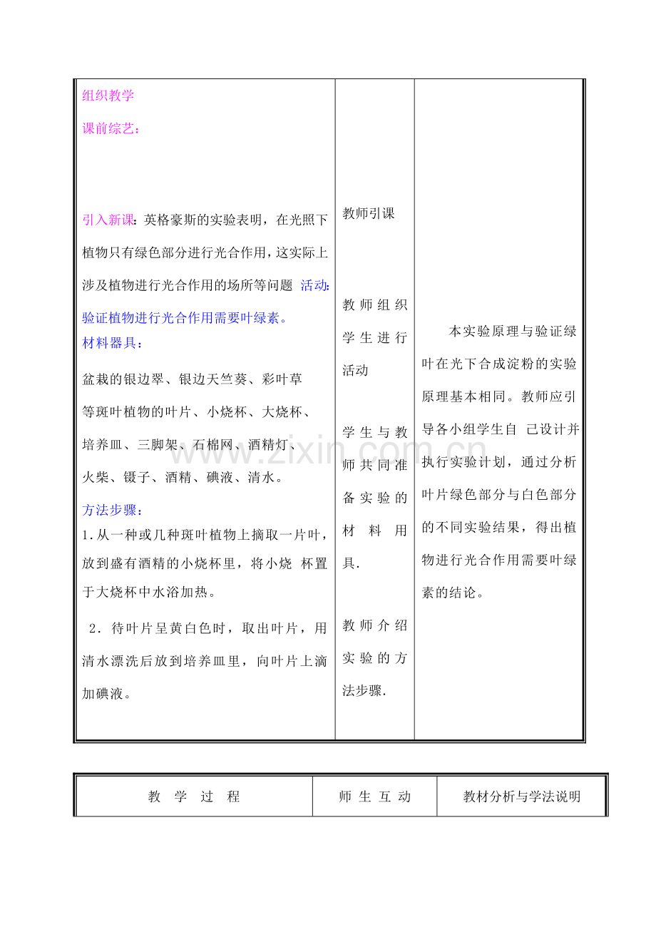 七年级生物上册 3.5.1光合作用教案（四） 北师大版.doc_第2页