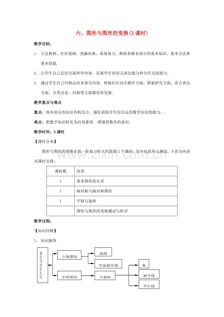 中考数学第一轮总复习 六、图形与图形的变换教案 人教新课标版.doc_第1页