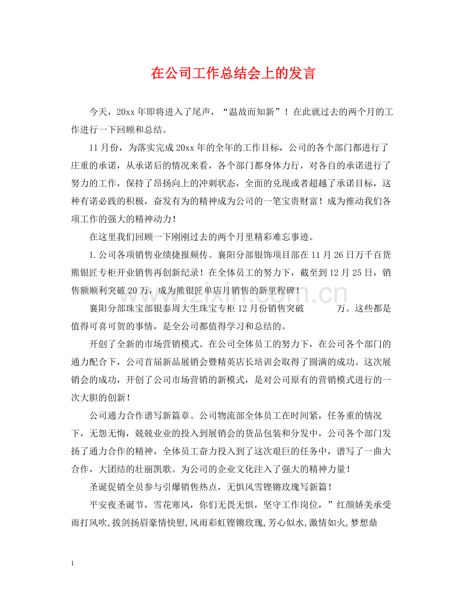 在公司工作总结会上的发言.docx_第1页