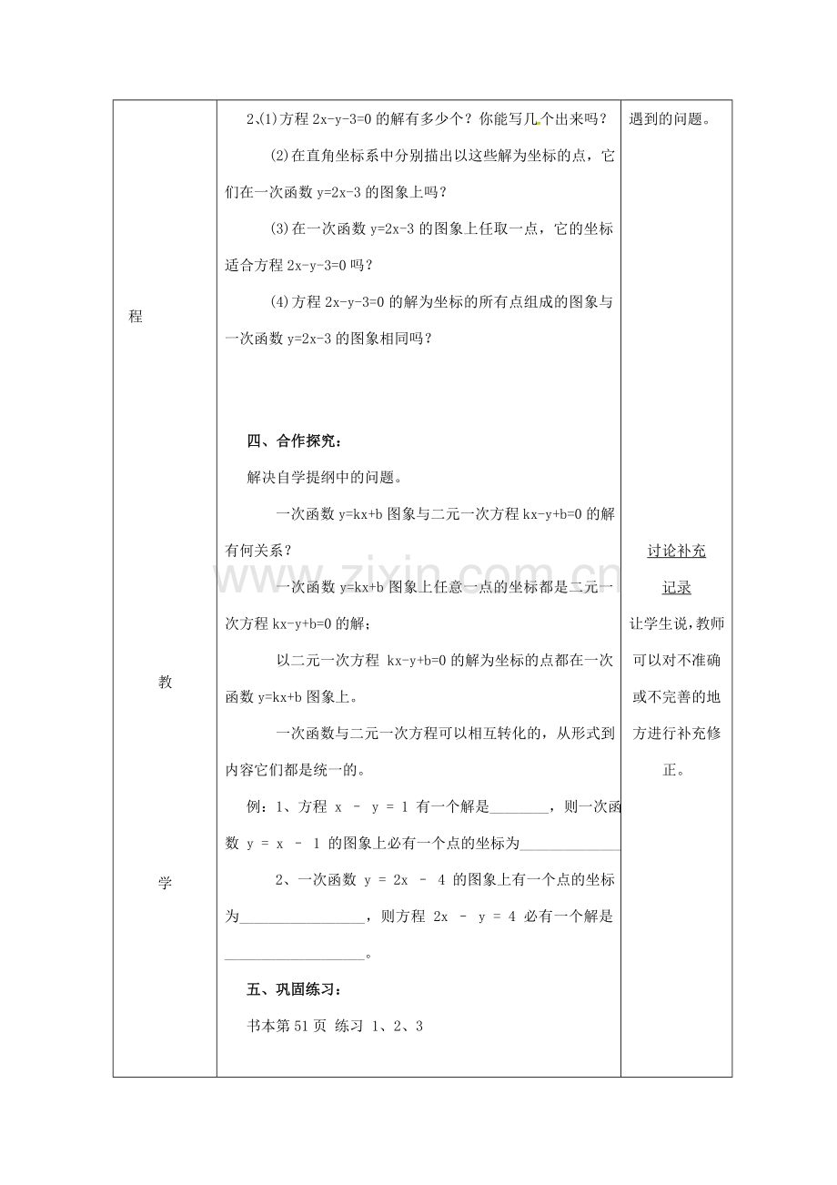 安徽省固镇县八年级数学上册 12.3 一次函数与二元一次方程 二元一次方程组的图像解法（1）教案 （新版）沪科版-（新版）沪科版初中八年级上册数学教案.doc_第2页