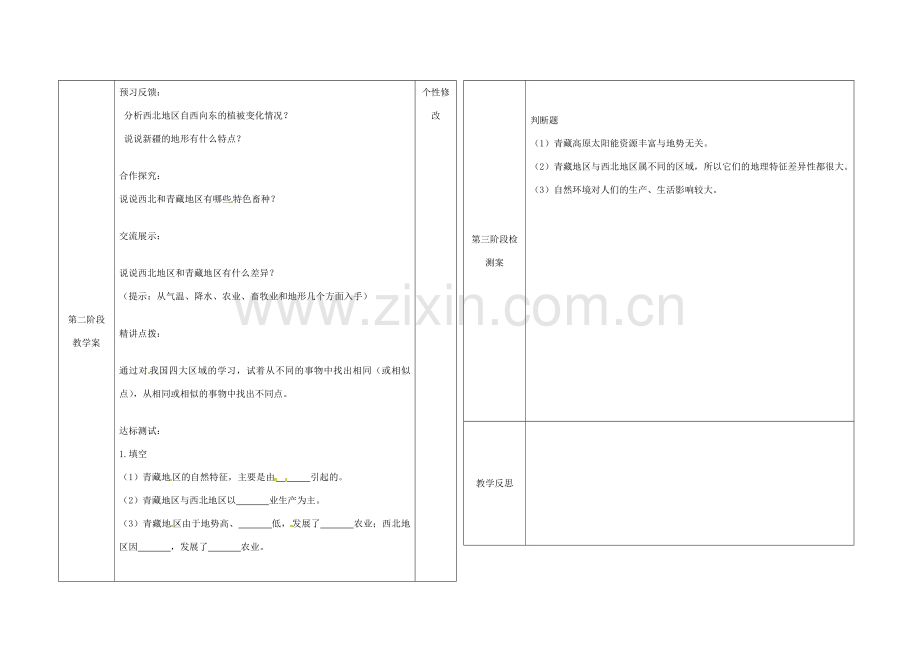 畅优新课堂春八年级地理下册 第五章 第三节 西北地区和青藏地区教案 湘教版-湘教版初中八年级下册地理教案.doc_第2页